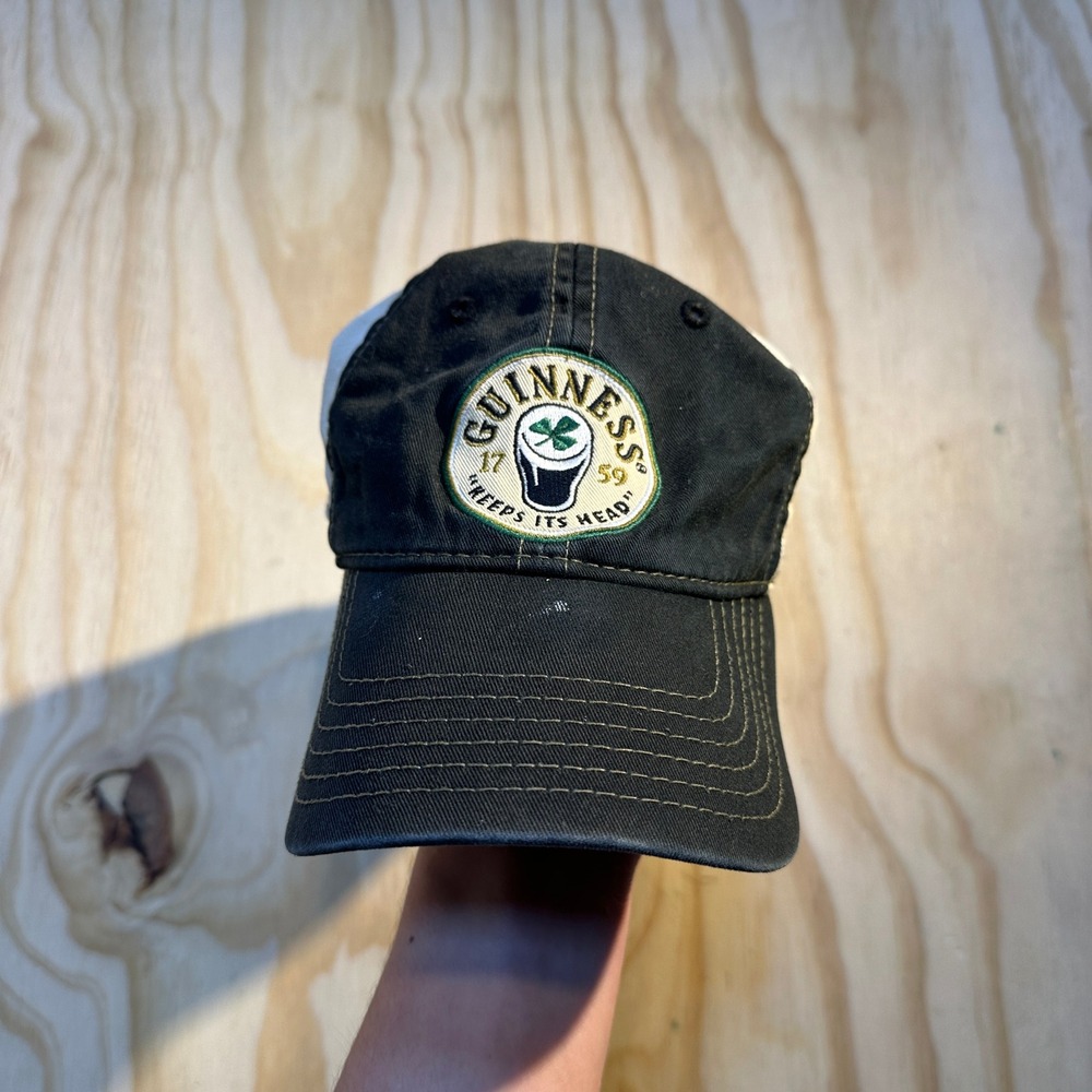 Guinness Beer Mens Black Cream Flex Fit Baseball Cap Hat Keeps Its Head Harp